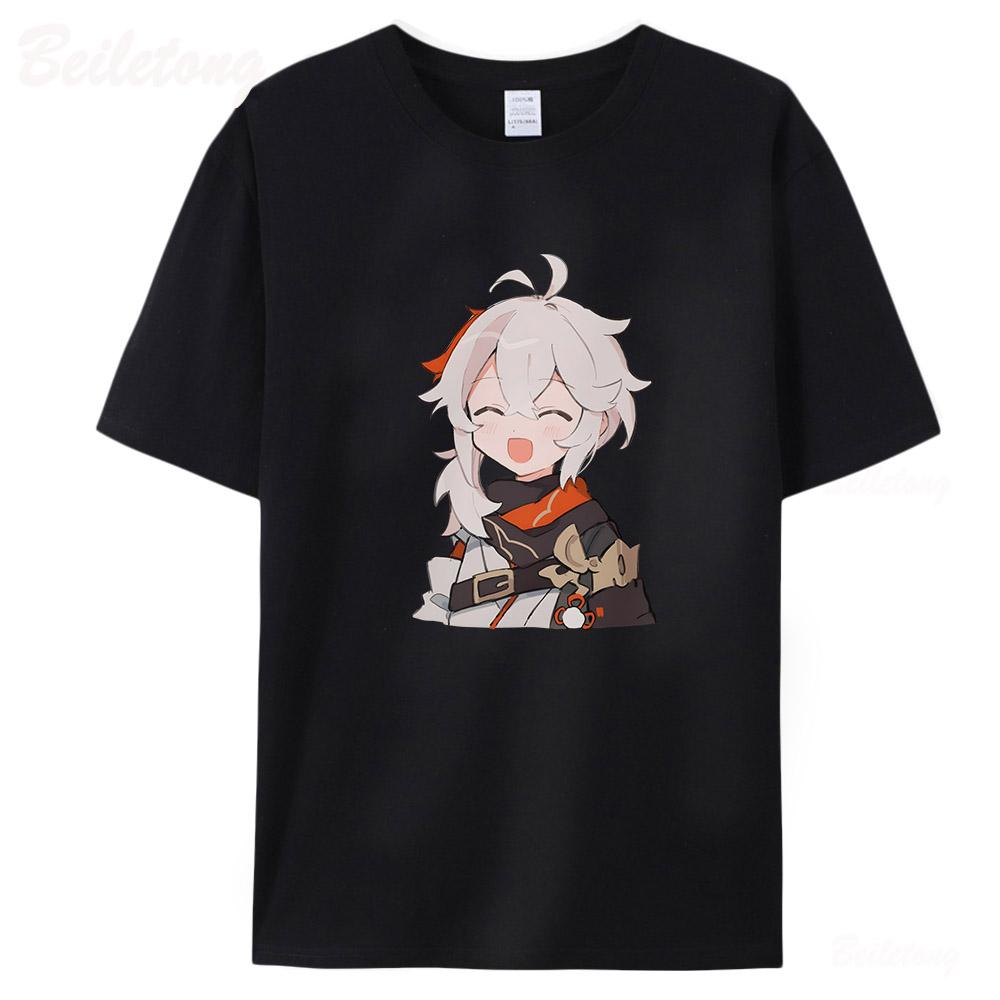 Genshin Impact Kaedehara Kazuha T Shirts Men Women Short Sleeve Unisex Tees100% Cotton Summer Streetwear Print O-Neck Black Tops