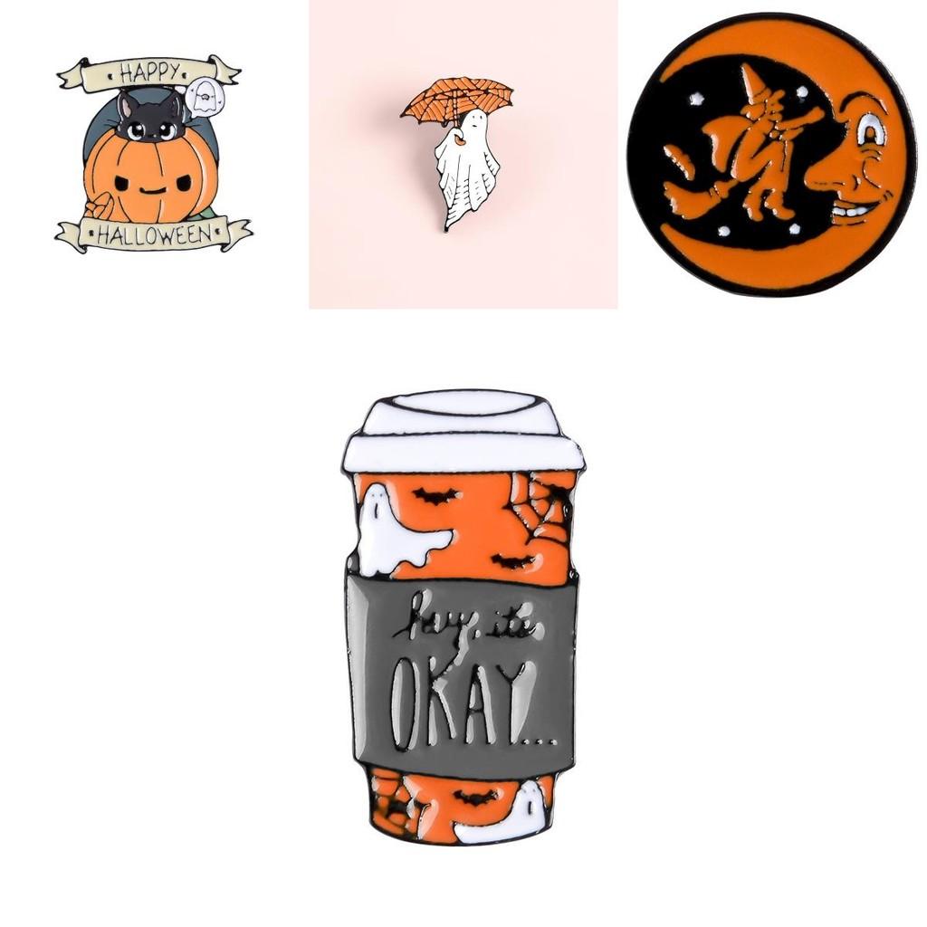 Alloy Trendy Unisex Halloween Brooch With Geometric Pumpkin Face And Features Witch