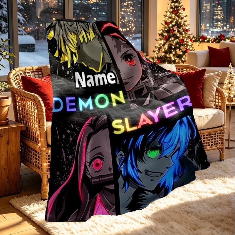 Custom Name Personalized Demon Slayer Print Blanket, Home Decor, Bedroom, Sofa, Camping, Couch, Gifts for Birthday ChristmasEnthusiasts