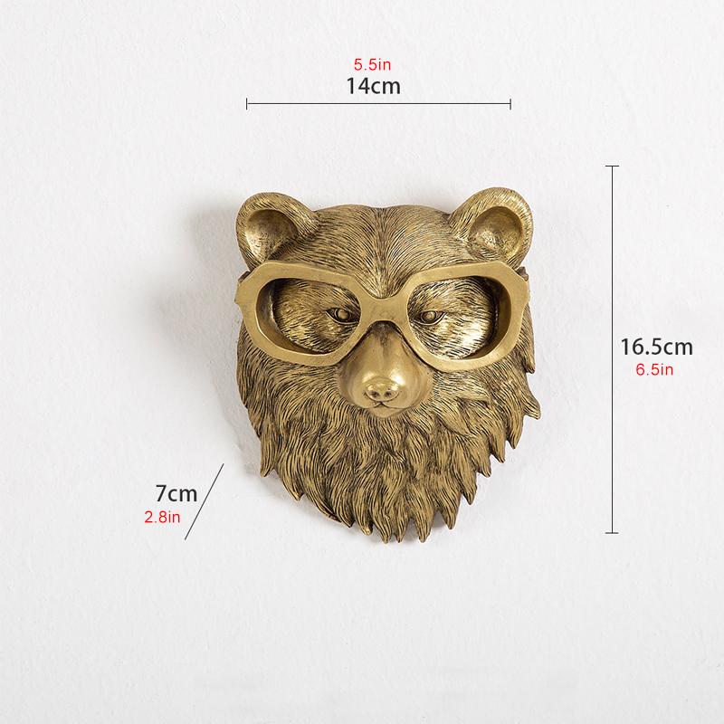 3D Animal Head Wall Mounted Resin Decor Ornament Hanging Sculpture Rabbit Deer Bear