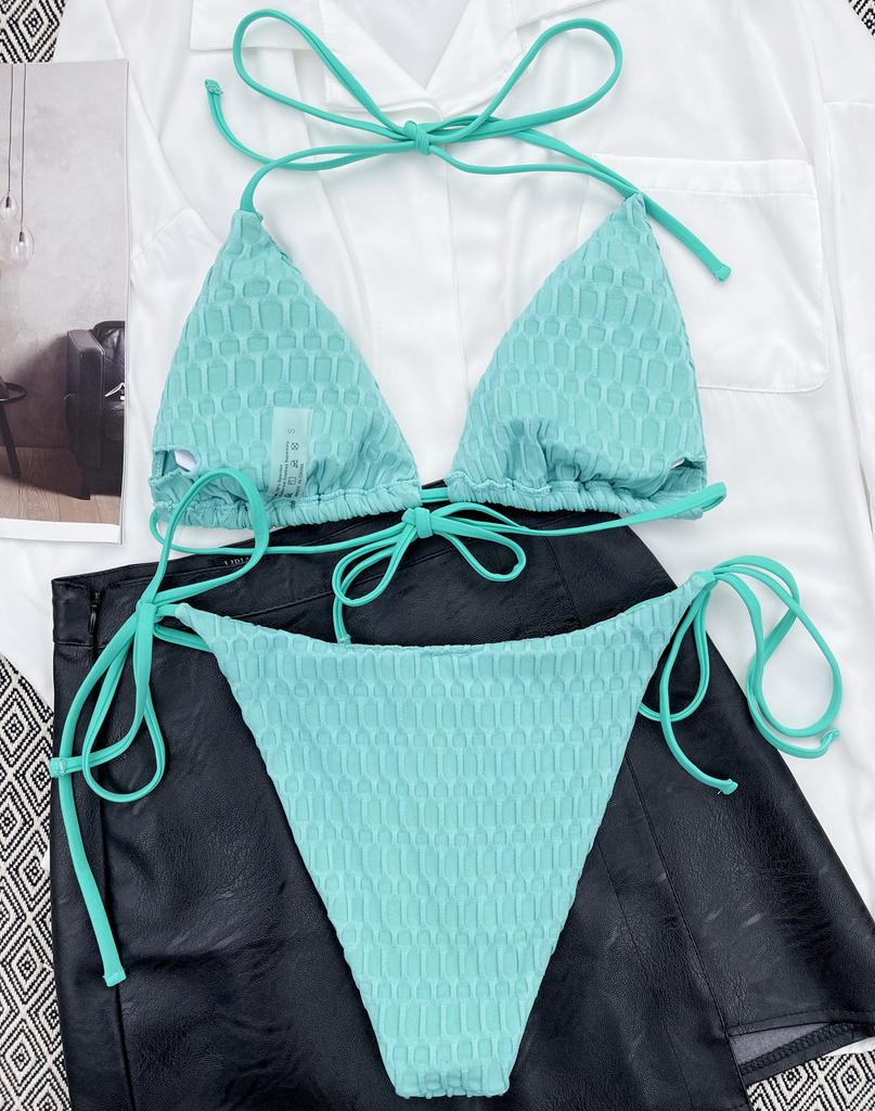 Women's Swimsuit Solid Color Halter Triangle Bag Sexy Bikini Side Tie Brazilian Beachwear Bathing Suits