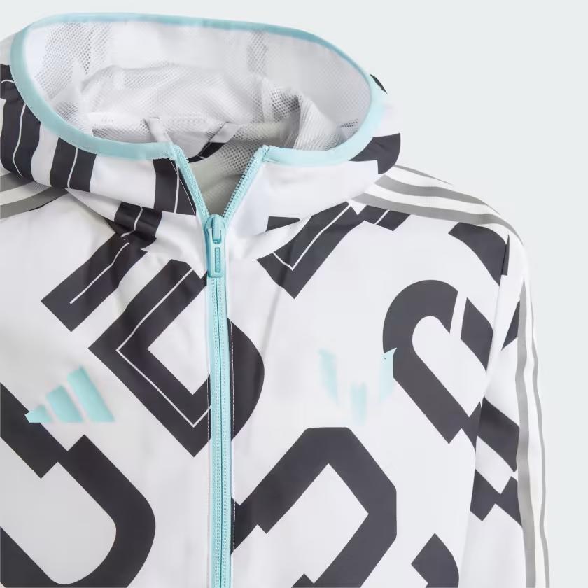 Adidas Bunda s kapucí na zip, digitální potisk, dlouhý rukáv, dětské bundy, bílá IJ4938