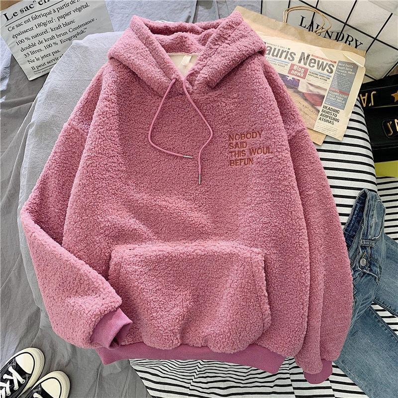 GMXIA Lambskin Hoodie for Female Students, Loose Bf Laid-back Style, Autumn and Winter, Thickened with Fleece, Hoodie and Jacket Women's Hoodies