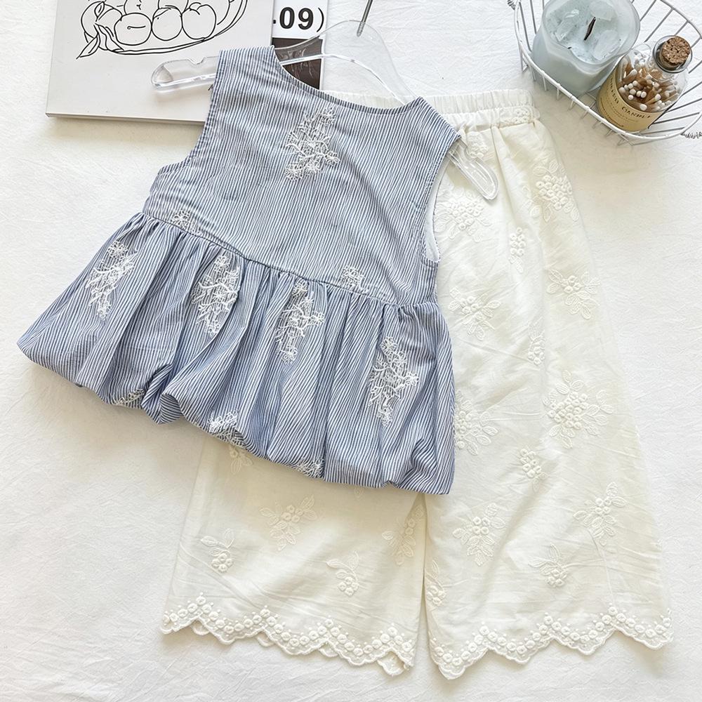 Girls' Striped Sleeveless Top & Wide-Leg Pants Set - Summer 2026 Trendy Two-Piece.