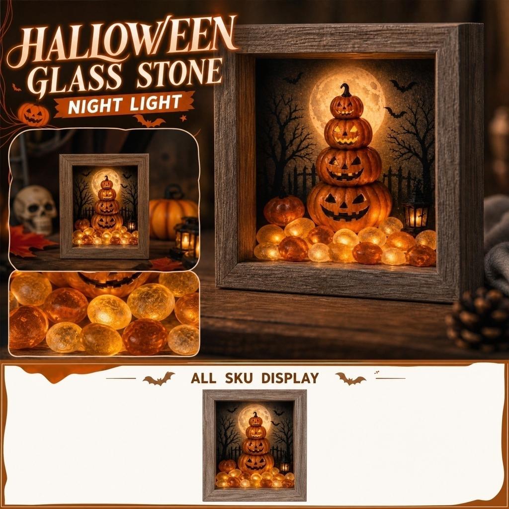 Halloween Glass Night Light for Holiday Home Decor