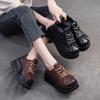 6.5 CM Thick Soled Heightening Pumps 2024 Spring And Autumn New Leather Lace-up Versatile Retro Women's Platform Casual Shoes