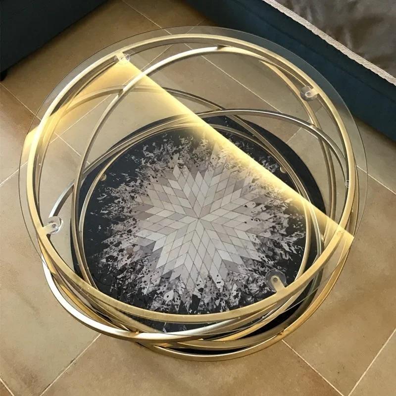 Iron coffee table fashion small apartment living room coffee table tempered glass round sofa side coffee table WF924430