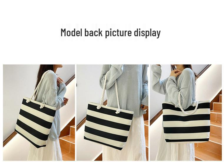 Versatile Striped Canvas Beach & Shopping Bag with Lightweight Cotton Rope Handles