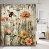 Vintage Floral Shower Curtain Rustic Country Farm Botanical Flower Bee Polyester Fabric Shower Curtain Bathroom Decor With Hooks