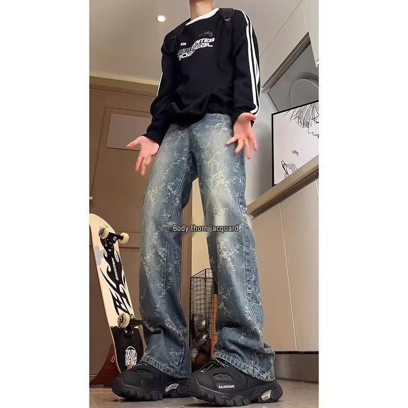 

2023 Джинсы в американском стиле хай-стрит западного побережья, мужские, модные, хип-хоп 2XL светло-синий