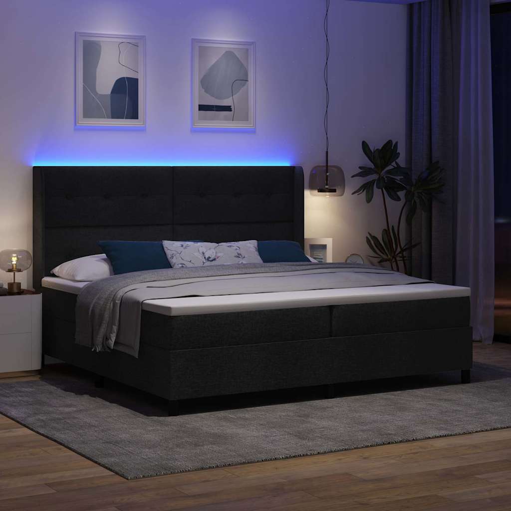 LED Box Spring Bed with Headboard Black 200 X 200 Cm Fabric