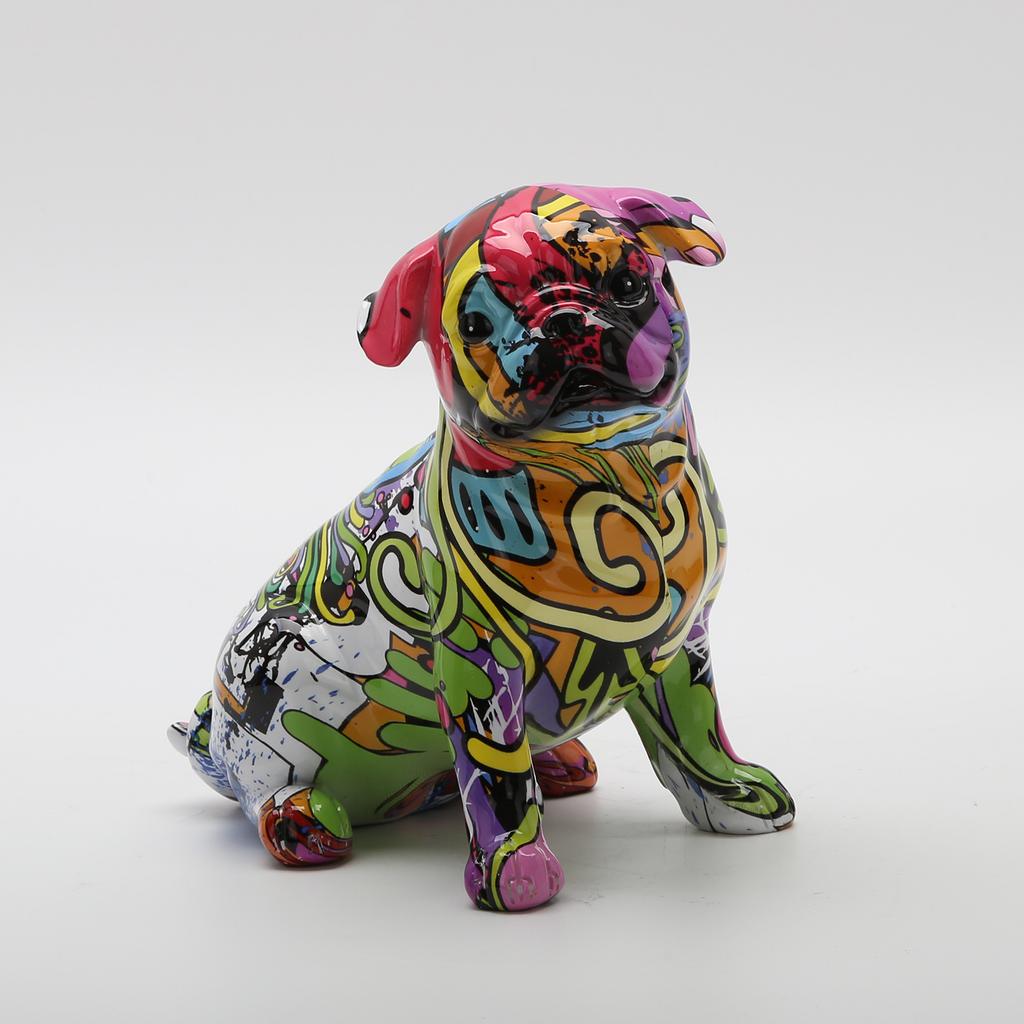 Nordic Painting Graffiti French   Creative Resin Crafts Animal Dog Figurines Sculpture Home Wine Cabinet Office Decor
