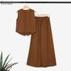 ZANZEA Tops sin mangas y pantalones de pierna ancha para mujer, conjuntos casuales de dos piezas