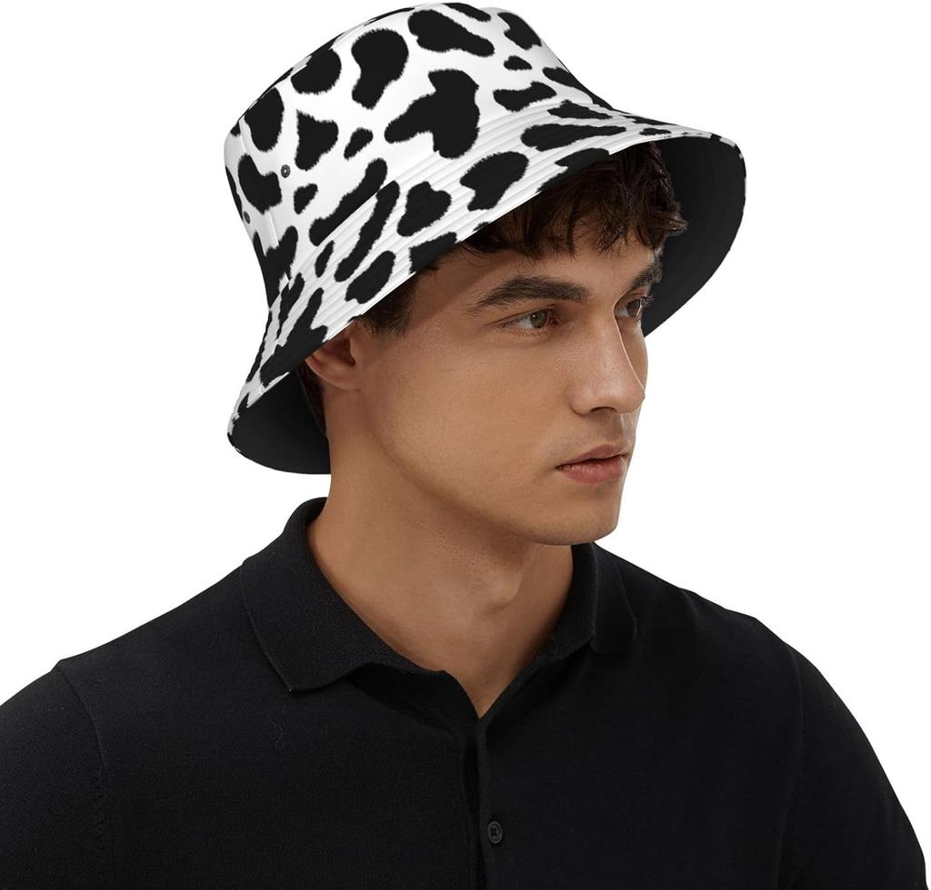 Chapeaux seau imprimé vache mignons pour femmes hommes été voyage chapeau de soleil pliable extérieur chapeau de pêcheur vache pour plage, golf 0008
