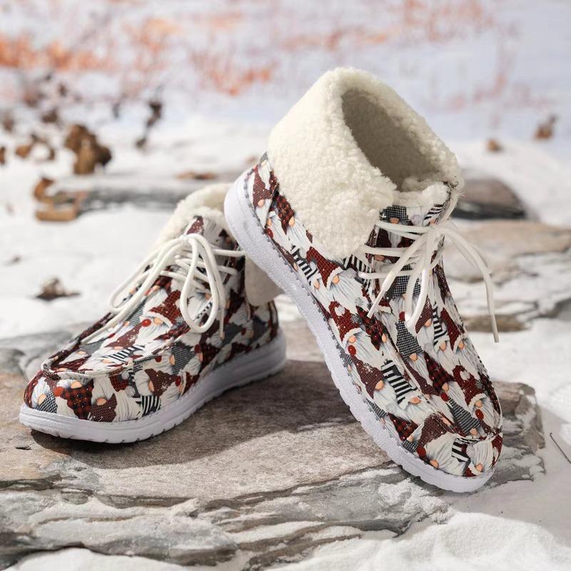 Foreign Trade European and American Large-size Cotton Shoes for Women's Winter New Santa Claus Thickened and Velvet Women's Flat-soled Cotton Shoes