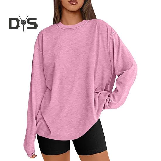 

Женские топы с круглым вырезом и длинным рукавом, однотонные, свободного кроя, пуловеры, топы, мягкие, эластичные, повседневные, джемперы, повседневная одежда S розовый