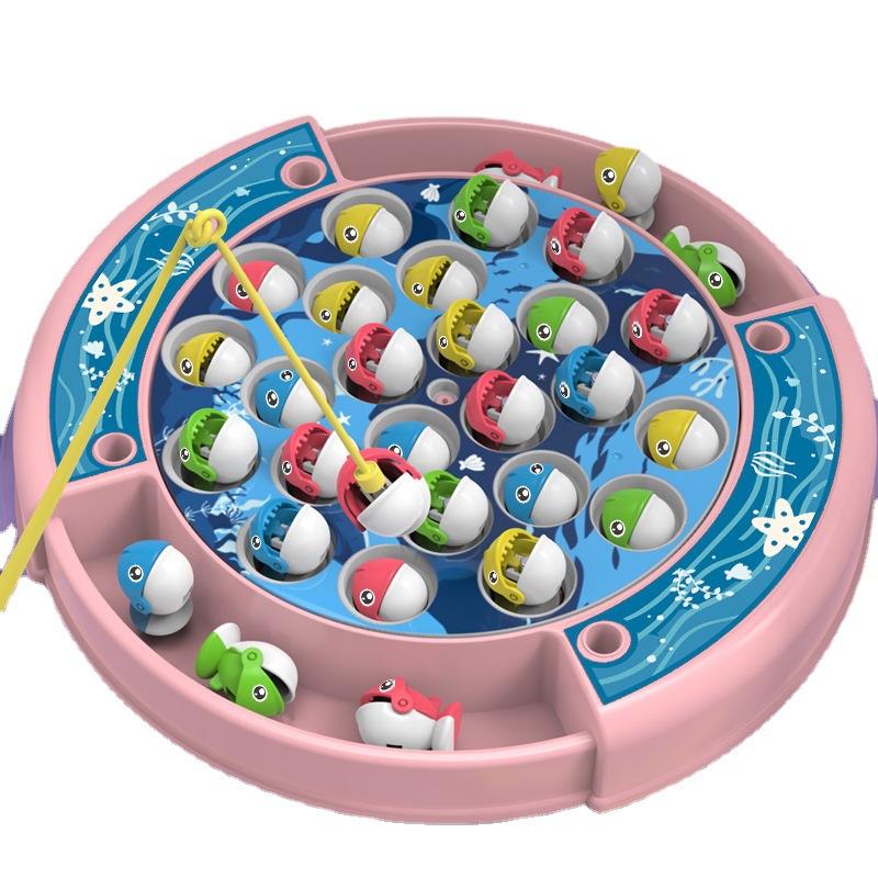 Children Electric Rotating Fishing Toys Set With Music Cute Fish Magnetic Kids Interactive Puzzle Early Education Fishing Toys