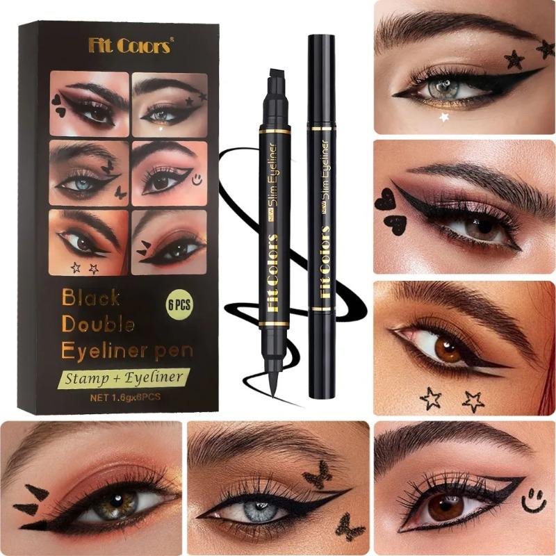 

6Pcs Liquid Eyeliner Stamp Pen Set Waterproof Fast Dry Double-ended Black Heart Star Seal Eye Tail Eye Liner Extension Makeup