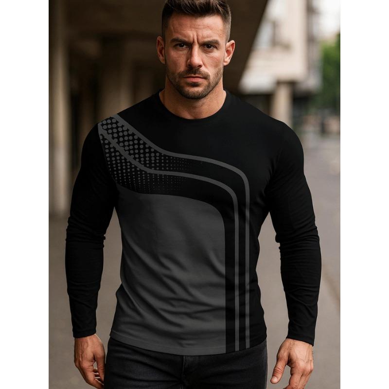 Men's Casual and Simple Long-sleeved T-shirt, Suitable for Daily Casual Wear In Spring and Autumn, Round Neck Design