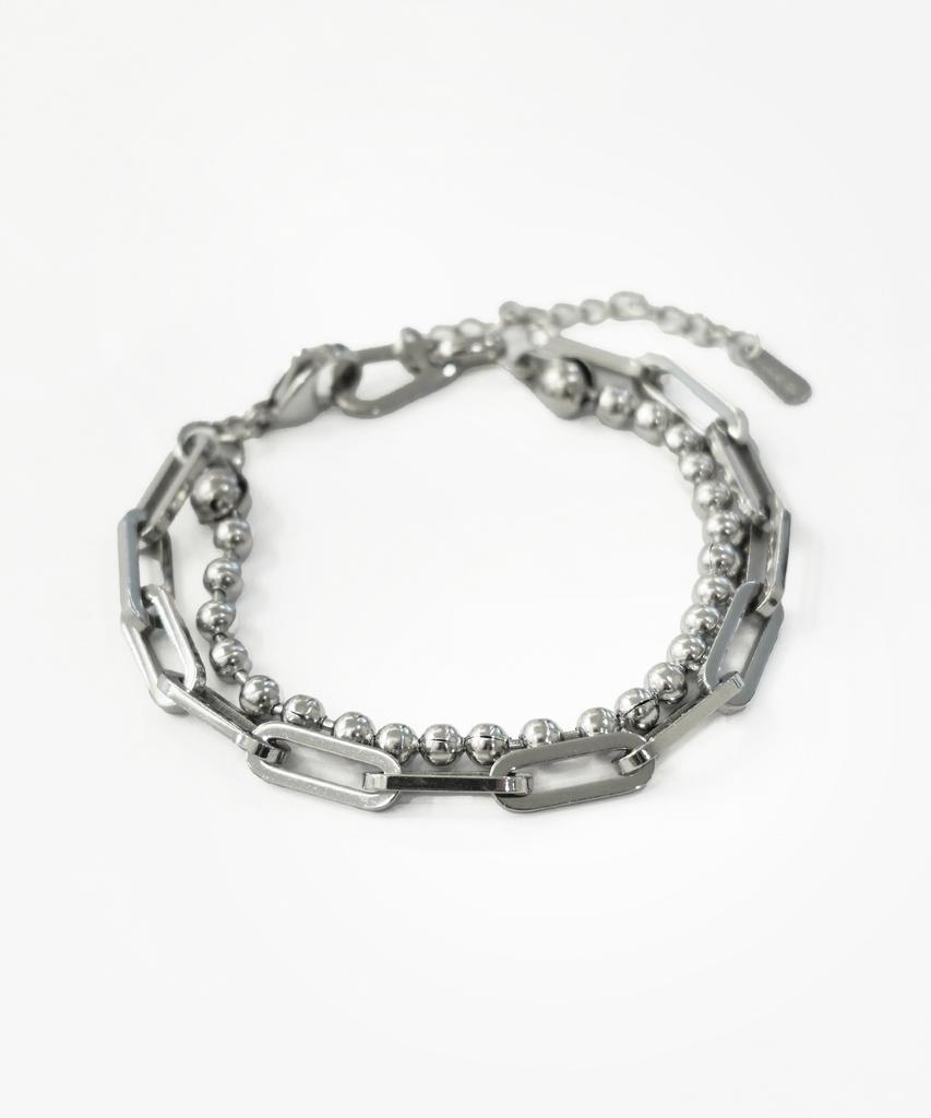 Acha Surgical Steel Clip & Ball Chain Layered Bracelet _ Silver