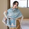 Literary imitation cashmere scarf women's autumn and winter new bamboo field flower jacquard shawl versatile simple warm scarf