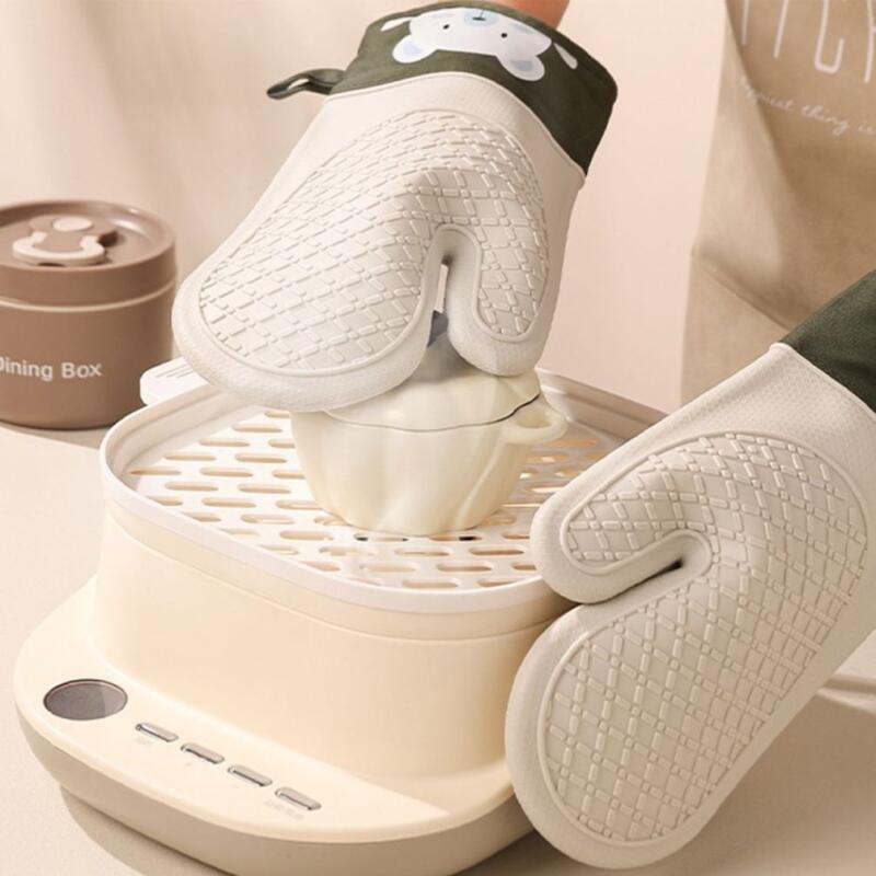 Silicone Cotton Kitchen Gloves 1P Heat-Resistant Gloves Oven Gloves 1P olive