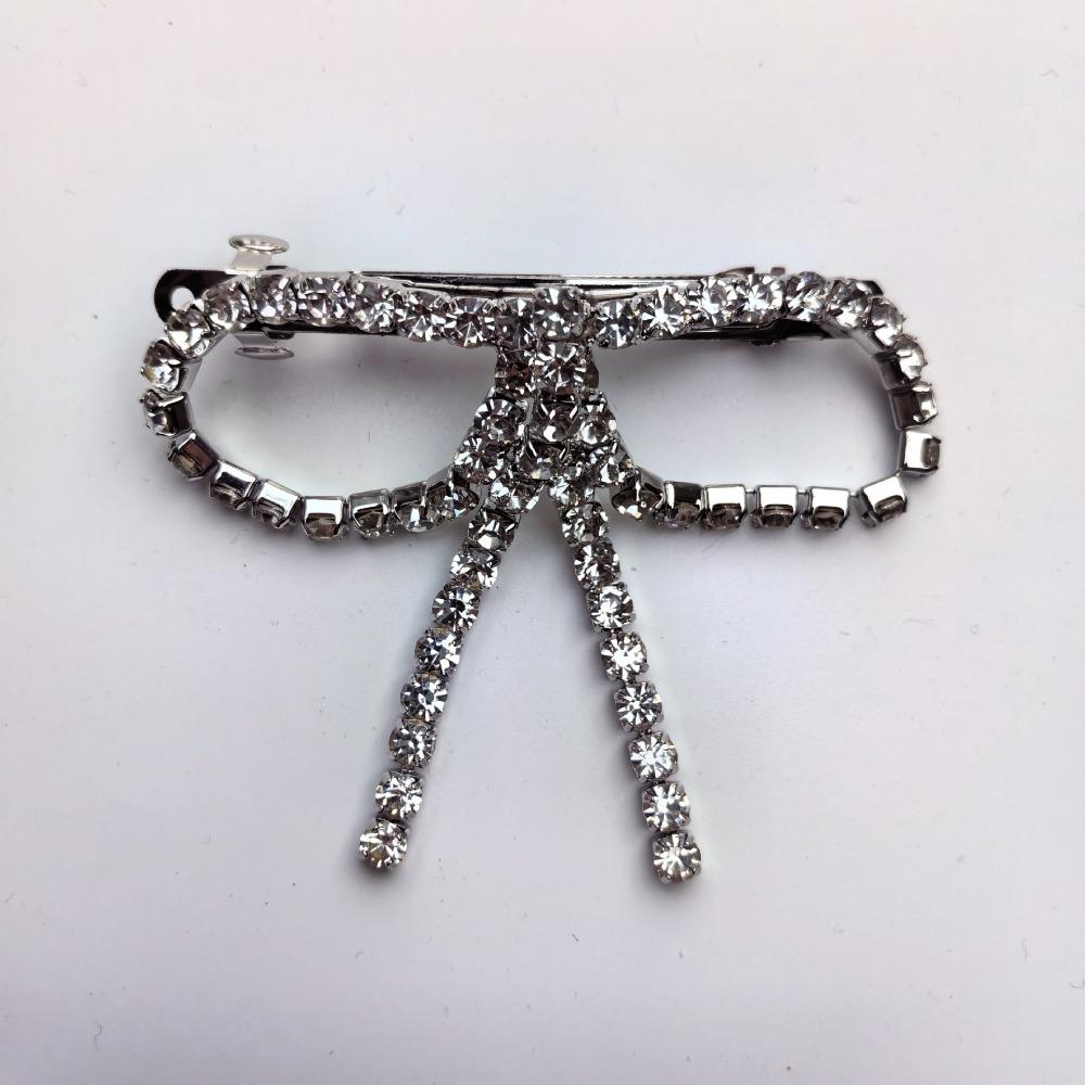 Vintage Rhinestone Bow Hairpins Shiny Bowknot Side Clip Trendy Tassel Spring Clip  Wedding