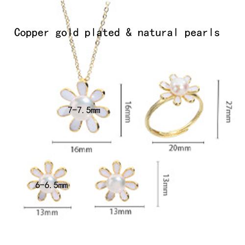 Simple small fresh oil dripping small daisy set female fresh water pearl Mantou pearl jewelry wholesale