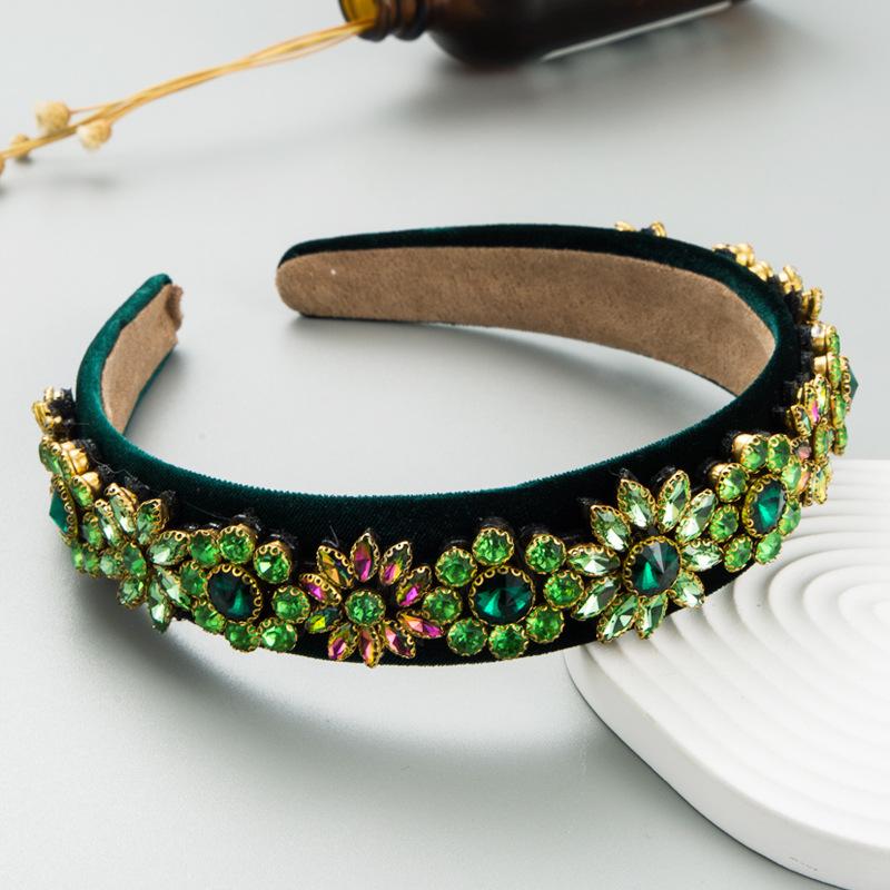 

Женская повязка для волос, креативные цветочные аксессуары, повязка на голову со стразами, головной убор с широким краем OneSize зелёный