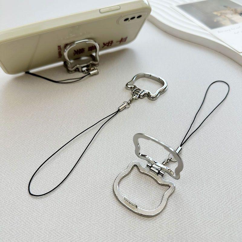 Cat Ear Non-Slip Metal Phone Holder and Desktop Chain Ring Bear Stand серебряный