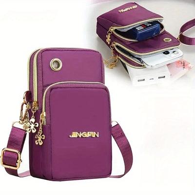 Mobile Phone Bag Women's Crossbody Mini Bags Fashion Solid Color Coin Bag Neck Hanging Shoulder Bag 3 Layer Wallet