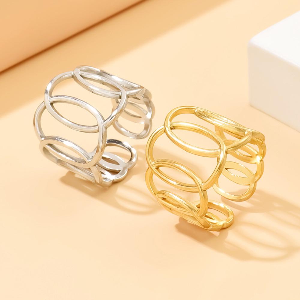 Gold Vacuum-Plated Geometric Stainless Steel Ring for Women - Titanium Colorfast Jewelry