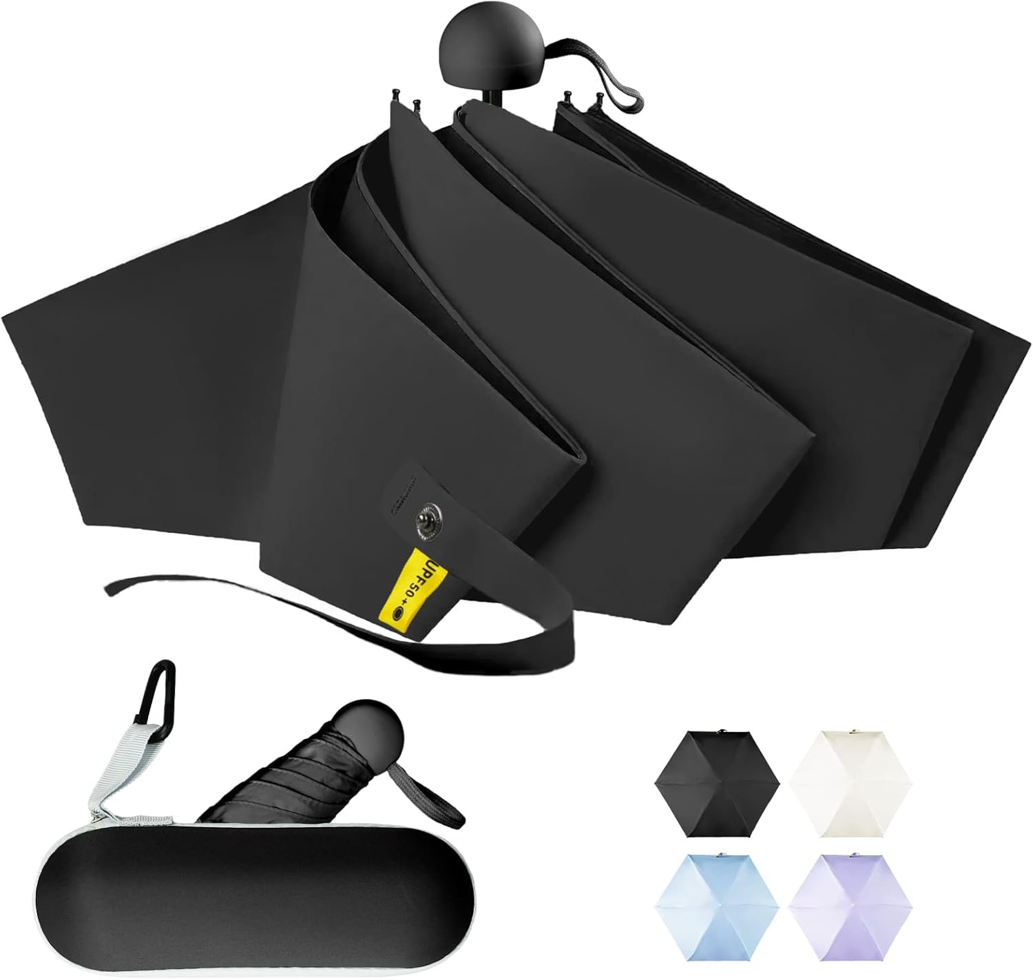 

Дорожный мини-зонт Компактный Маленький и Легкий, Защита от УФ-лучей и дождя, Карманные складные зонты с быстрым открытием и чехлом для мужчин и женщин чёрный