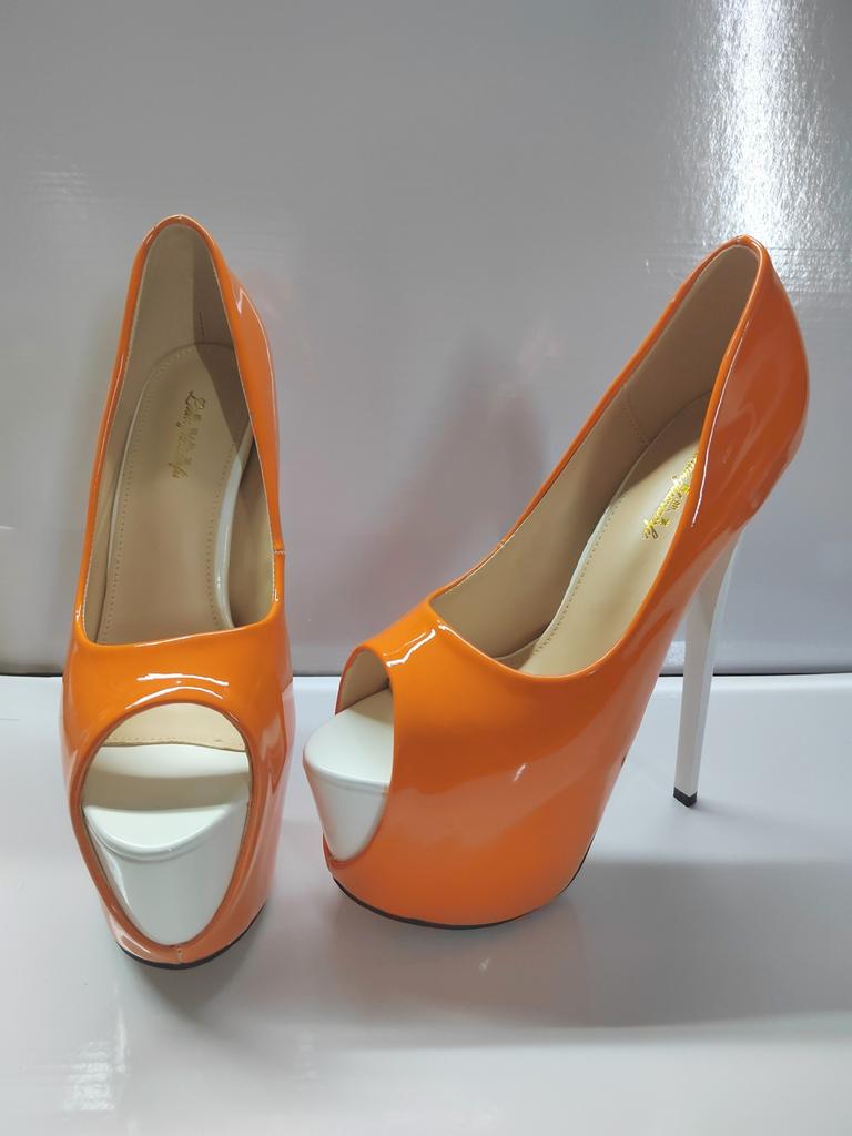 2026 new color matching outer height thin heel 19cm candy color patent leather fish mouth large size women's shoes hate sky high heels