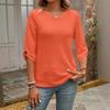 Spring and Autumn New Solid Color Cuff Button Round Neck Seven Cent Sleeve Casual Loose Women's Top Bottom T-shirt Comfortable and Fashionable