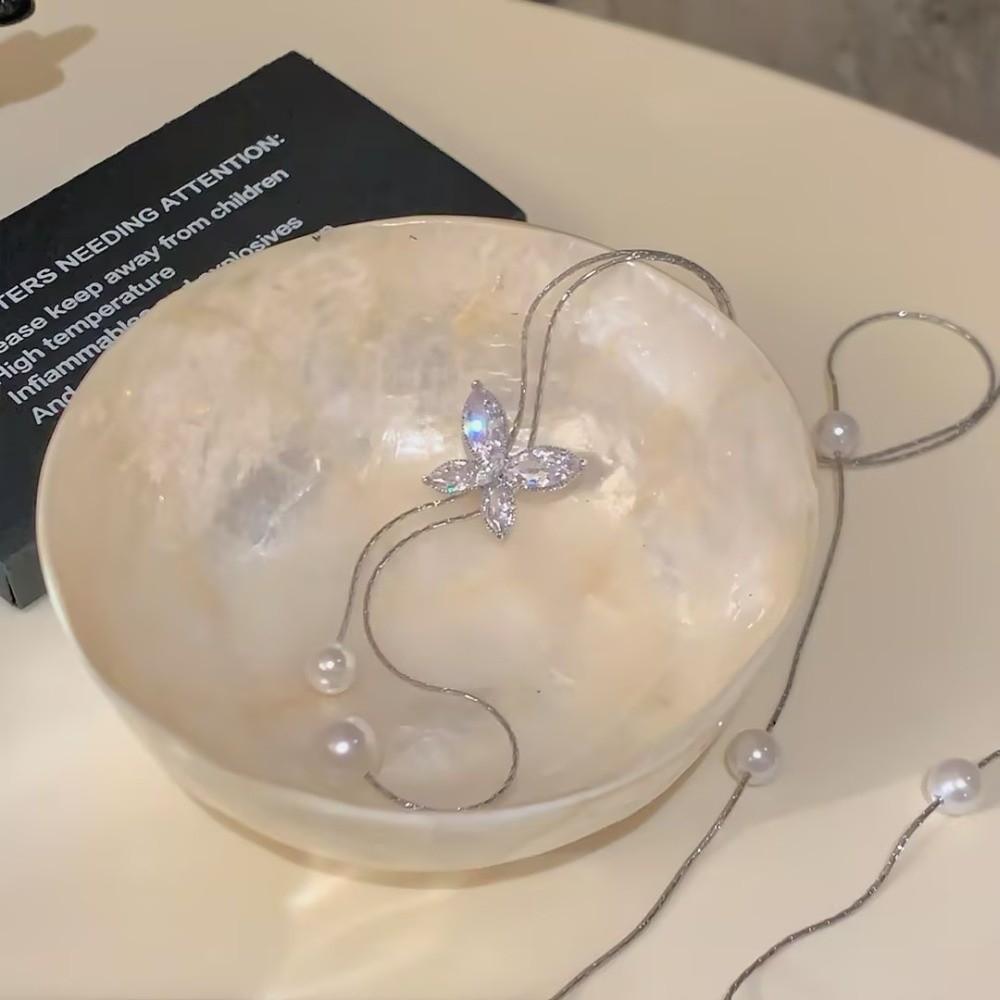 Flower Pearl Choker Metal Chain Tassel Collarbone Chain Personalized Butterfly Necklace  Gift