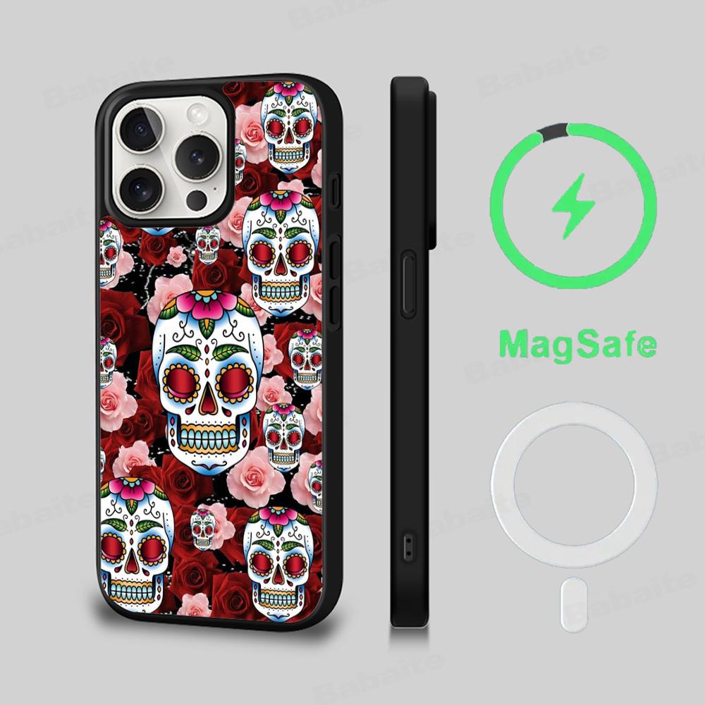 Spooky Skull Patterns Phone Case Magnetic Case For IPhone 16 14 13 12 11 15 Pro Max Plus For Magsafe Wireless Charge Cover