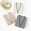 European & American Style Grey Hand-Stitched Cashmere Cardigan Sweater Coat