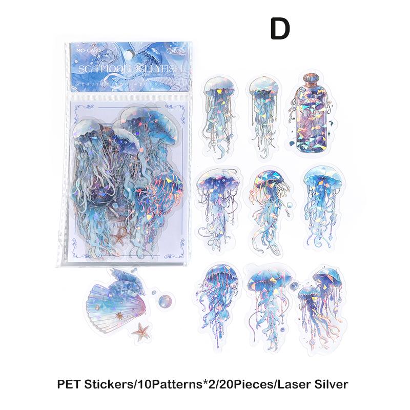 

20 шт. / комплект мерцающих медуз наклейки лазерный коллаж журнал для самостоятельного скрапбукинга ПЭТ эстетика наклейки для декора синий