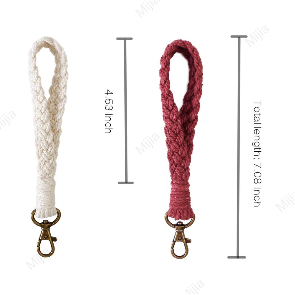 Soft Cotton Rope Keychain Boho Handmade Wristlet Bracelet Key Chain Long Weaving Wrist Lanyard Car Key Holder for Women Gift