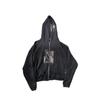 Unisex Oversized Hoodie With Distressed Washed Cotton Print Streetwear Youth Fall