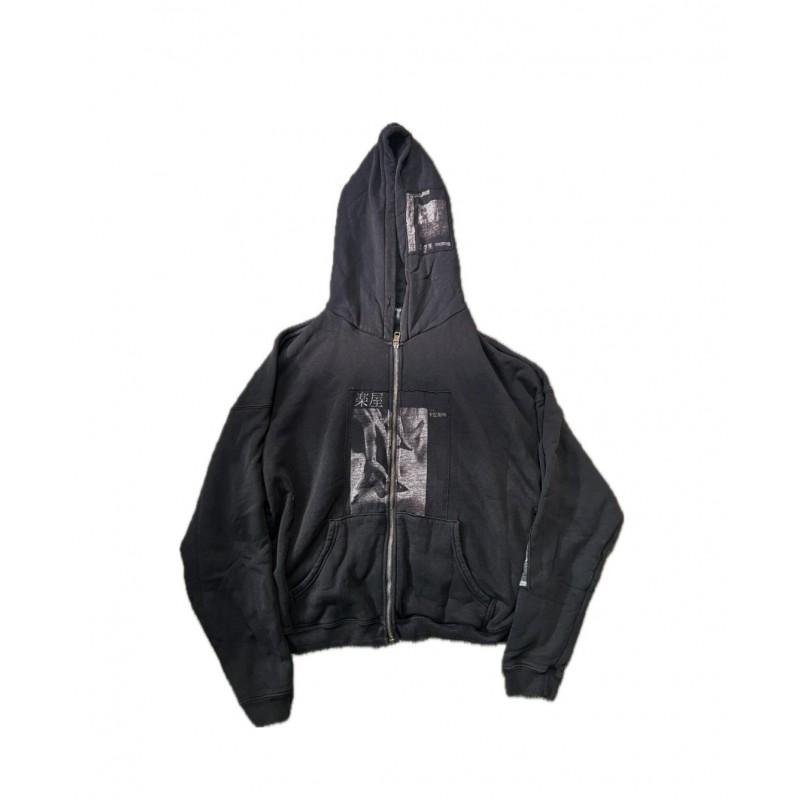 Unisex Oversized Hoodie With Distressed Washed Cotton Print Streetwear Youth Fall
