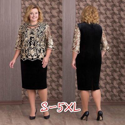 Kantstiksel Tweedelig Nep Tweedelig Plus Size Dames Top Mid-sleeve Jurk Temperament Elegante Modieuze Dameskleding