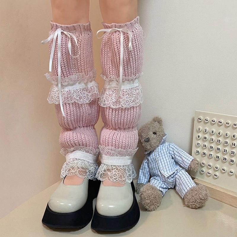 Lolitas Leg Warmer Y2K Knitted Leg Sleeves Goth Baggy Cuffs Ankle Heap Socks JK Uniform Foot Cover Lace Frilly Leg Socks