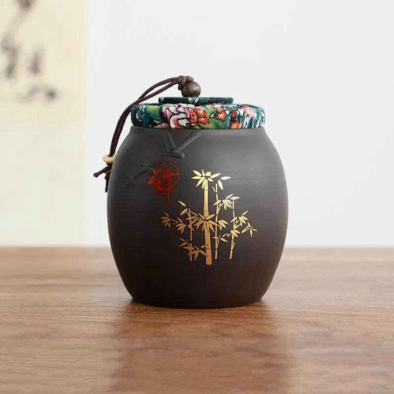 Chinese Sealed Purple Clay Tea Caddy Plum Blossom Bamboo Leaf Tea Jar Travel Tea Boxes Tieguanyin Container Storage Tank Teaware