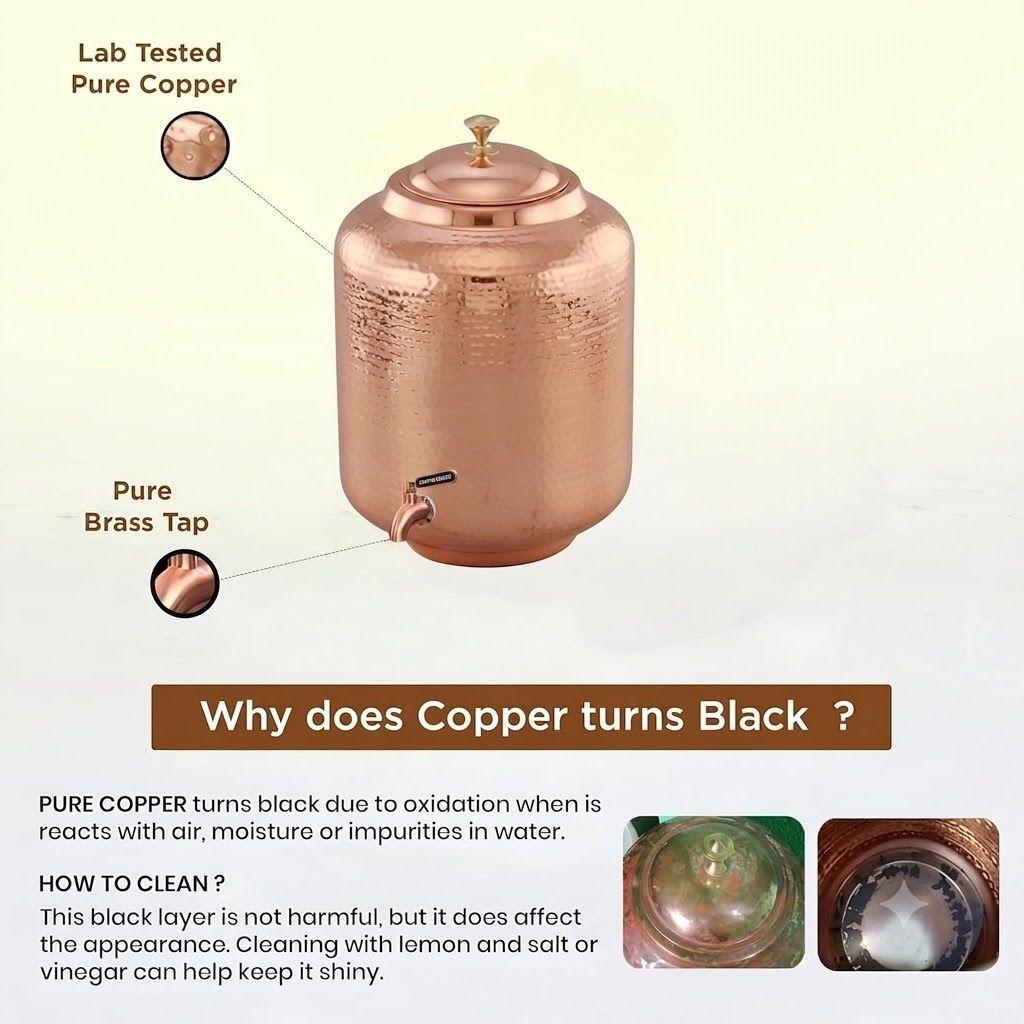 8 Litre Hammered Copper Water Dispenser (Matka) Container Pot with Pure Copper and Ayurvedic Health Benefits (8000 Ml)
