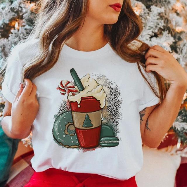 Fun Graphic Shortsleeved Happy Time Winter Merry Christmas Clothing Top Tshirt Lady Graphic Women Clothing Harajuku S