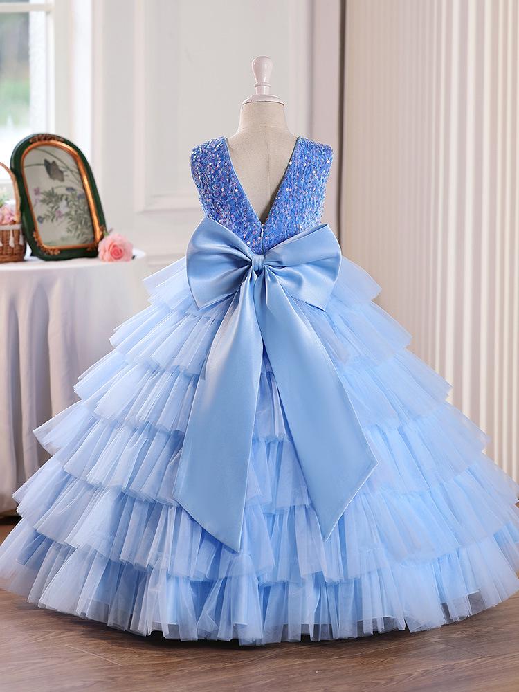Girls' 2025 Summer Formal Piano Performance Dress - Stylish Backless Princess Gown for Children's Fashion Show