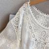 Summer Women's Loose Casual White Lace Blouse with Floral Patterns O-Neck Hook Flower Hollow Out Short Sleeved Lace Top