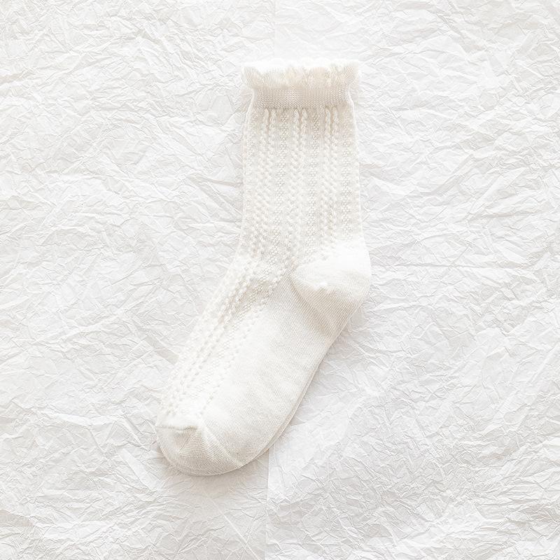 Womens Socks Ruffle Turn-Cuff Mid Cut Ankle Crew Socks All Season Soft Knit Cotton Socks Solid Color Lettuce Dress Sock